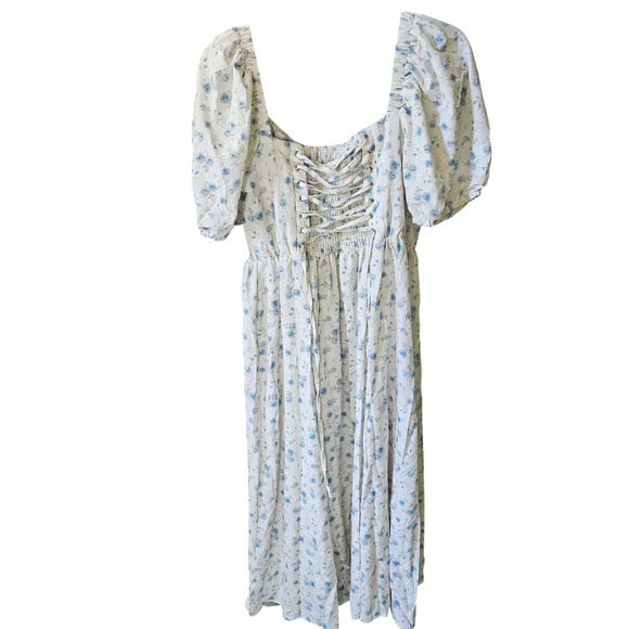 Cider Floral Puff Sleeve Midi Dress Cottagecore Lace Up Back Size‎ XL - Picture 6 of 13